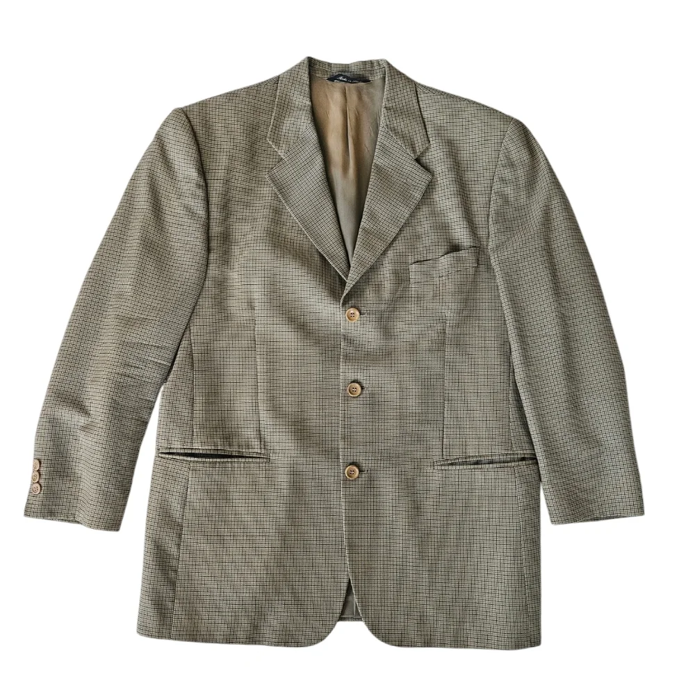 VTG LAMIFICIO PRIVERNUM Italian Tan & Navy Box Check 3-Button Blazer | S…